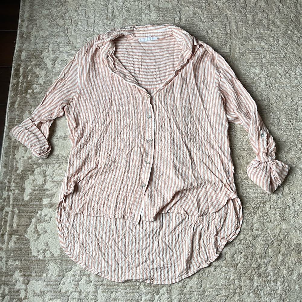 Jane and Delancey Blush Striped Button-Up Blouse